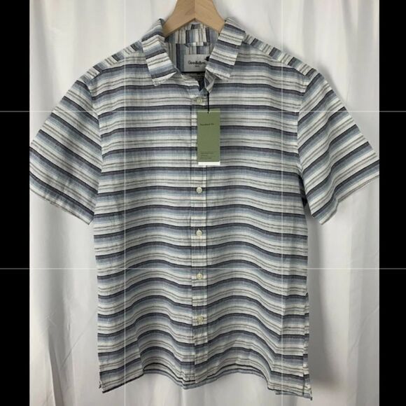Men’s Target Goodfellow & Co Striped Linen Blend Button Up Shirt M NWT - Picture 1 of 5